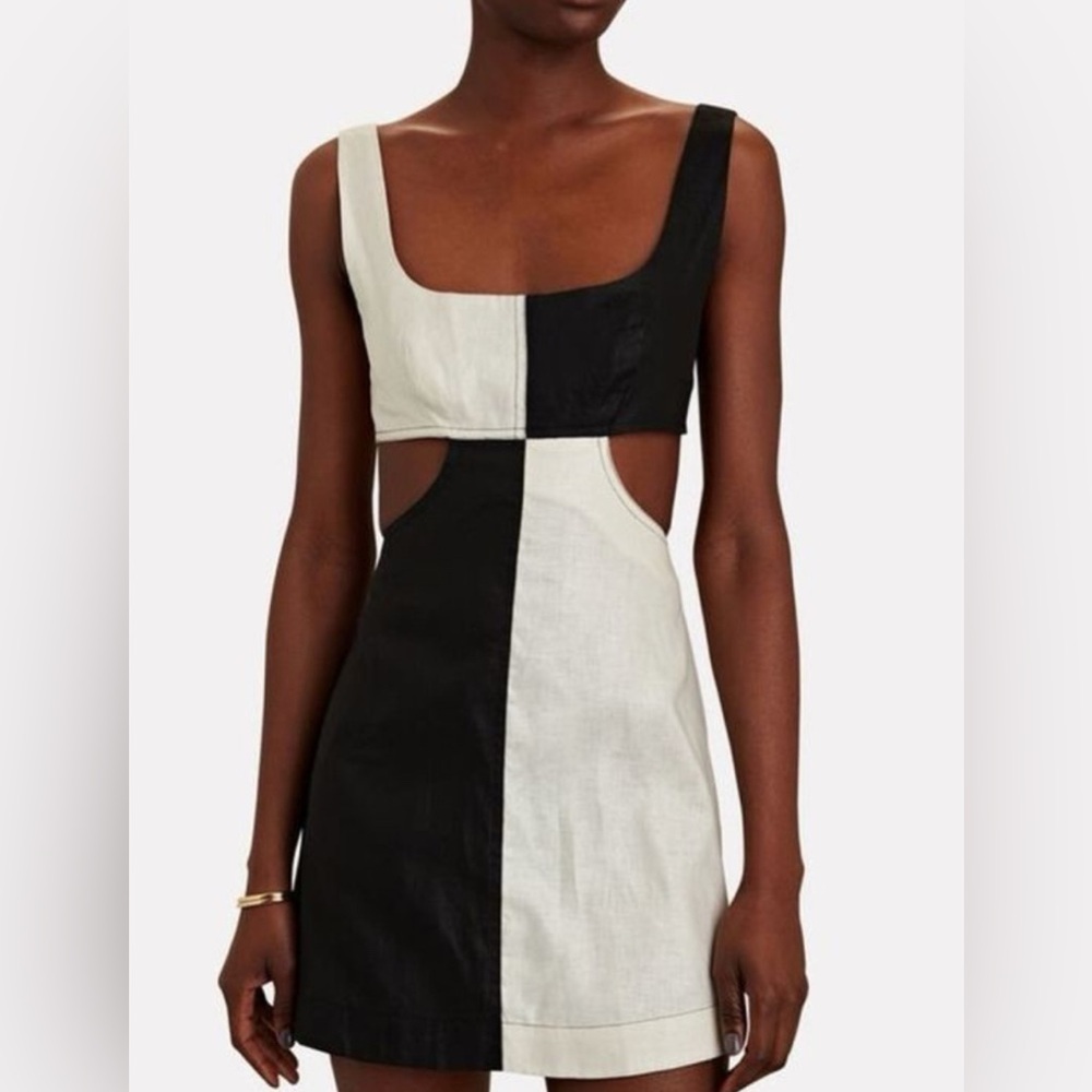 NEW Matthew Bruch Anna Linen Two-Tone Cutout Mini Dress Sz 5/XL